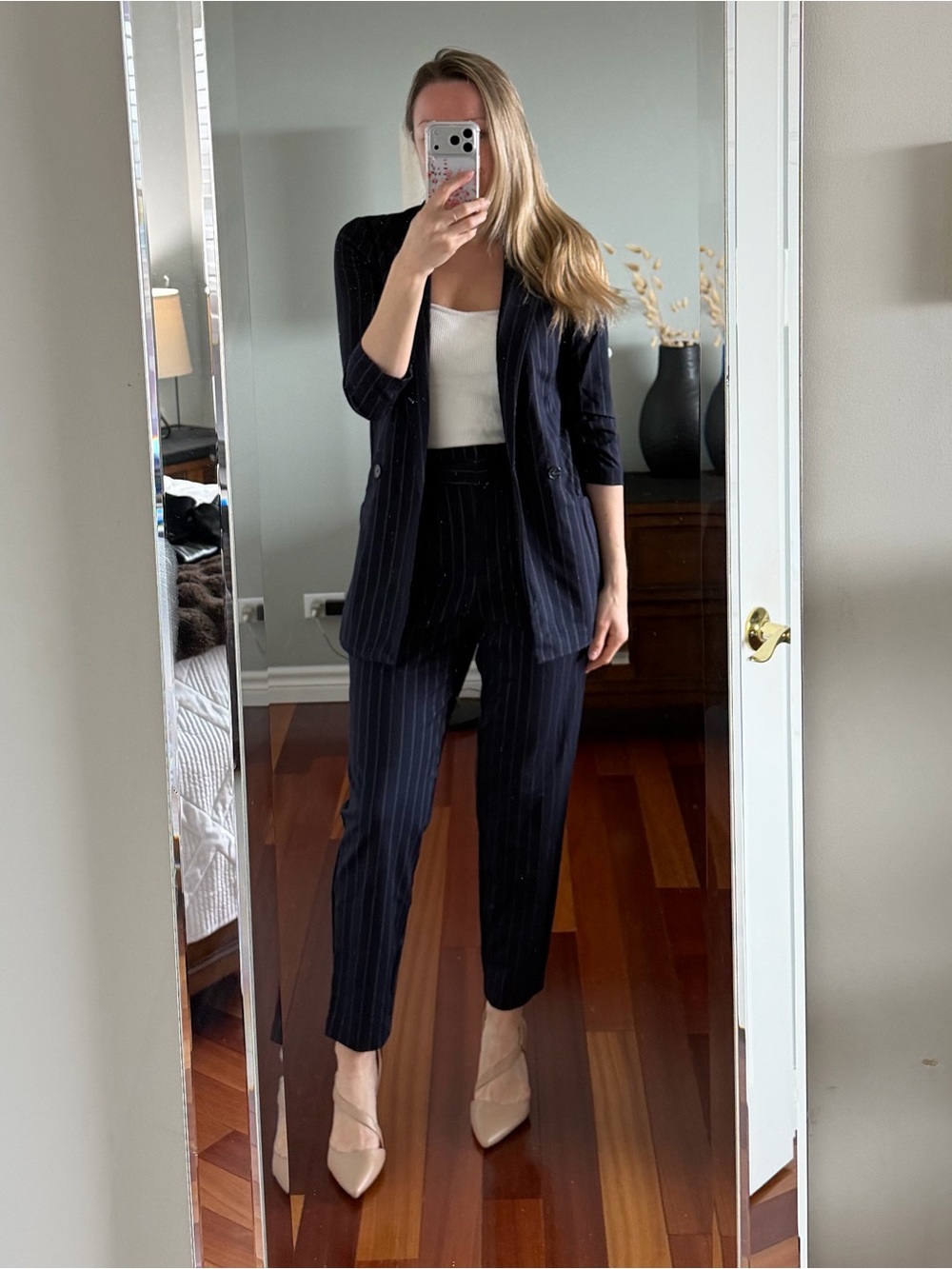 Dynamite Pinstripe Navy Pantsuit - Blazer and Pants Size S/M